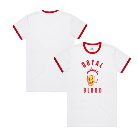 Flaming Skull White Ringer T-Shirt