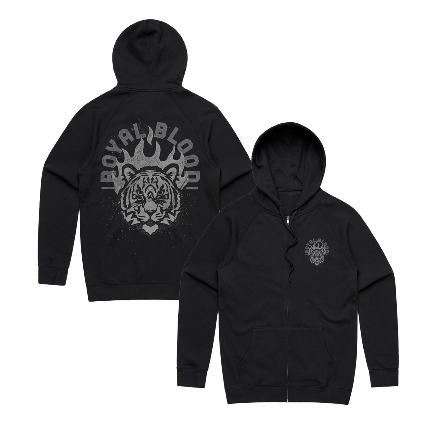 Flaming Tiger Black Zip Up Hoodie