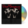 Dead Company's 'Royal Blood' album with its black cover featuring two skull faces and a partially visible iridescent CD on a white background.