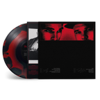A vinyl record album shown in a clean studio-style product shot. The black record sleeve features a red-and-black portrait of two men, and the vinyl disc itself is partially visible with a red marbled pattern on a black base.
