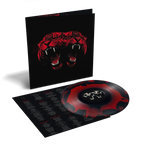 A vinyl record album shown with its black sleeve featuring a red tiger graphic, alongside the record itself and an inner track insert on a white background.