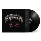 A vinyl record partially pulled from its sleeve, showing a black cover with a large dual-tiger face graphic and a black record disc visible behind it on a light gray background.