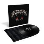 A vinyl record package shown on a clean white background: a black square album cover featuring a large roaring tiger head, with the black record partially pulled from the inner sleeve and printed tracklist visible.
